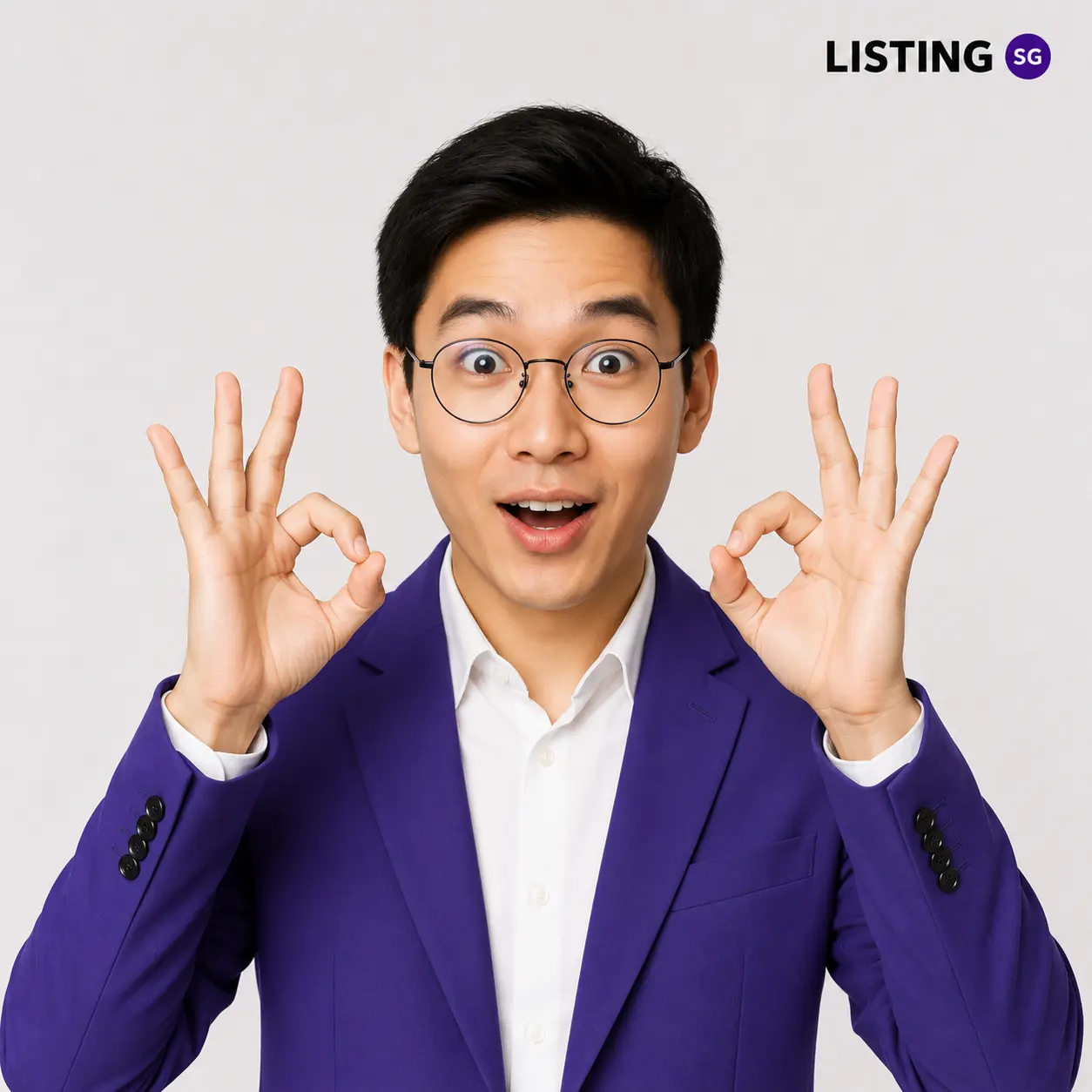 Business Man with okay hand sign with Listing SG logo