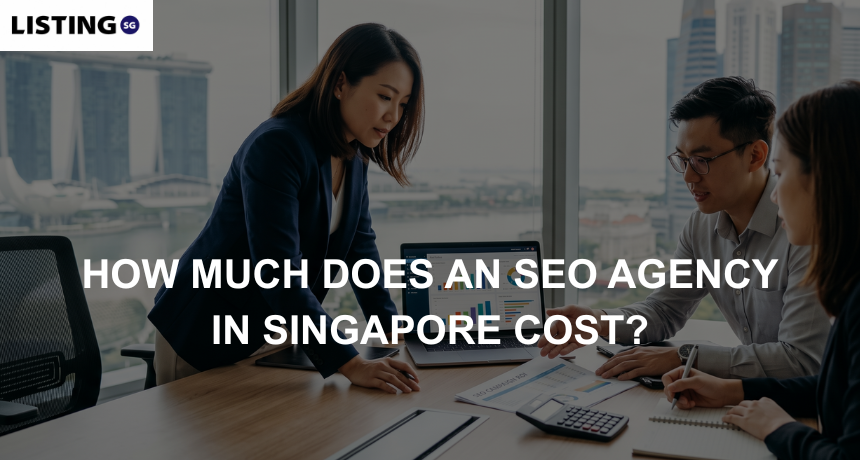 Singapore business professionals reviewing data charts on a laptop in an office overlooking the city skyline.
